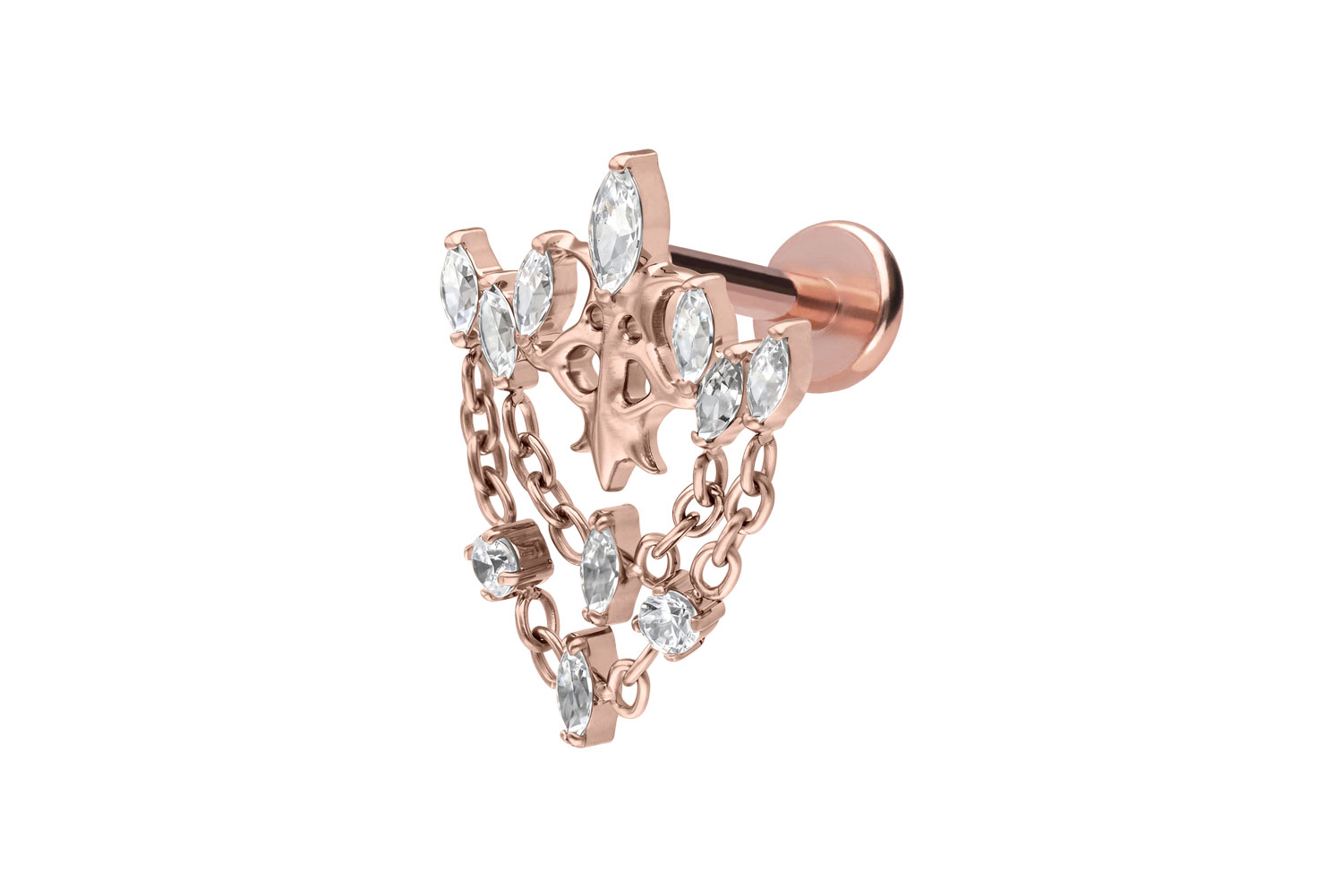 Titan Labret Piercing mit Push Fit GOTISCHE KRONE + KETTEN